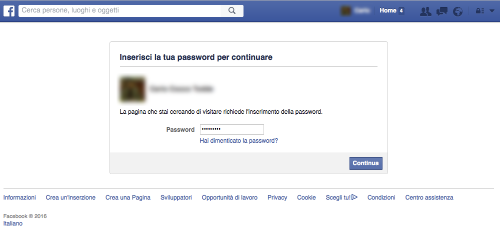Configurazione Facebook - Inserimento password al link di conferma e verifica nuovo indirizzo e-mail aggiunto